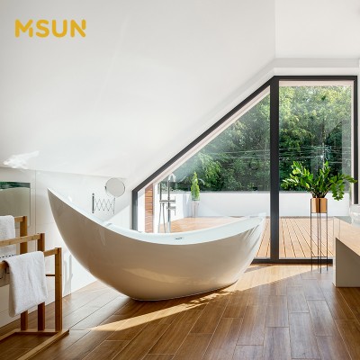 MSUN Portable Acrylic Stone Free Standing Bathtub Stone Mini Bath Tub for Adults