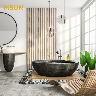 MSUN 2 Person Black Freestanding Bathtub Matte Bathroom Bathtubs Solid Surface Stone Bath tub