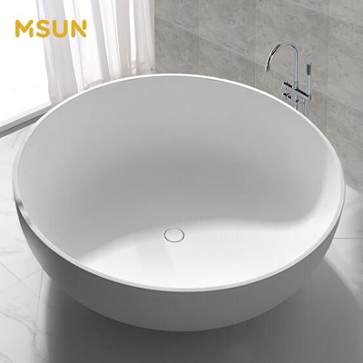 MSUN Freestanding Acrylic Bathtub Modern Stand Alone Soaking Tub Round Bath Tub